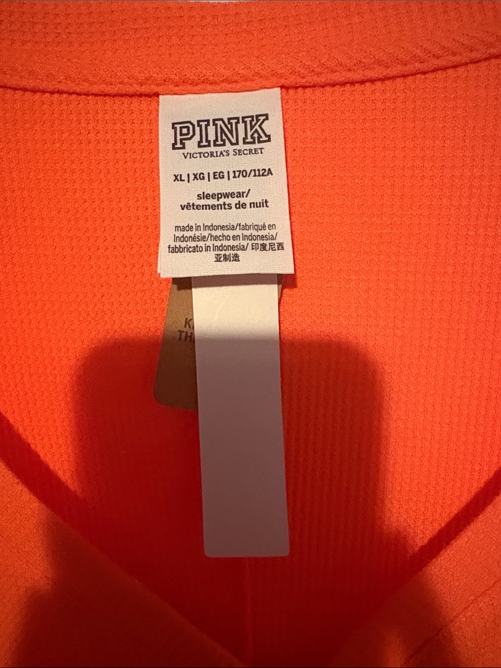 Victoria's Secret PINK Neon Orange Sleep Thermal - Picture 2 of 5